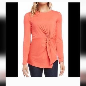 Karen Kane Coral Twist Front Top womens size xs long sleeve. 92% rayon 8% spande